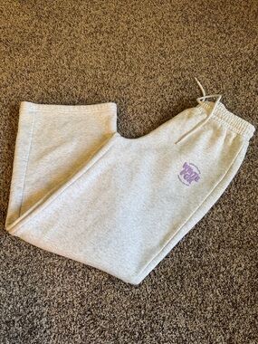 White Fox Light Gray Sweatpants with Purple Graphic